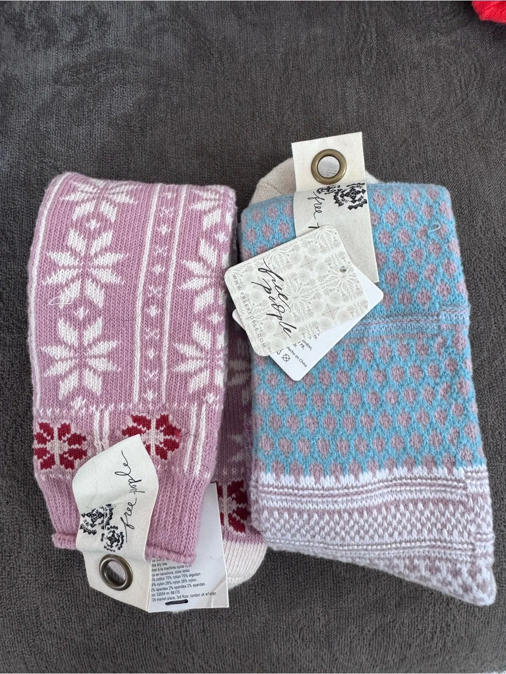 Free People Fair Isle Knit Socks in Pink & Light Blue